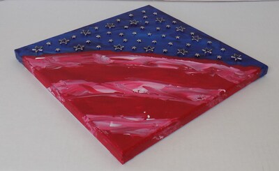 Abstract flag wall art with star embellishments - image2